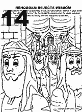 Bible coloring depicting Rehoboam Rejects Wisdom