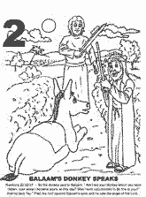 Bible coloring depicting Balaam's donkey speaking.
