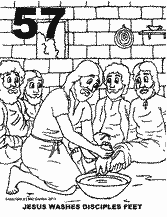 Bible coloring depicting Jesus washing the disciples feet.