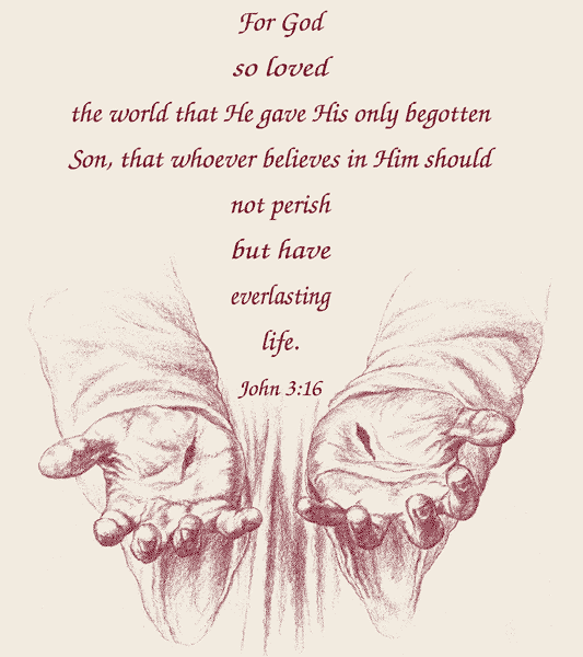 Jesus Hands and Scripture T-shirt Burgundy Ink on Cream Shirt