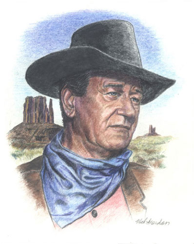 John Wayne art done in water color pencils on paper.